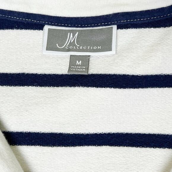 JM Collection Jacket Womens Medium Navy Blue White Stripe Full Zip Nautical - Picture 6 of 9